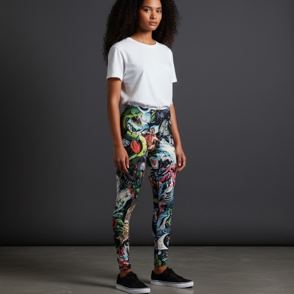 Blackmilk Colorful Graphic Leggings. Bitter Man Print. Size S
